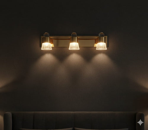 Black & Brass Cylinder Sconce 👑✨, Goldish mirror light💡, 🌈3in1 (Golden, natural, white)