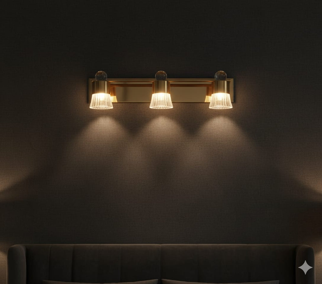 Black & Brass Cylinder Sconce 👑✨, Goldish mirror light💡, 🌈3in1 (Golden, natural, white)