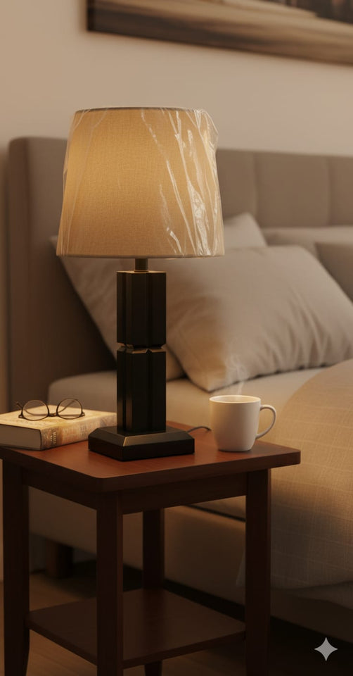 🛋️ Modern Black Table Lamp with Warm Fabric Shade – Elegant Home Decor ✨