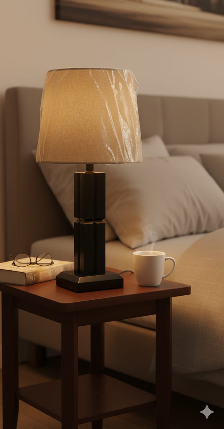 🛋️ Modern Black Table Lamp with Warm Fabric Shade – Elegant Home Decor ✨